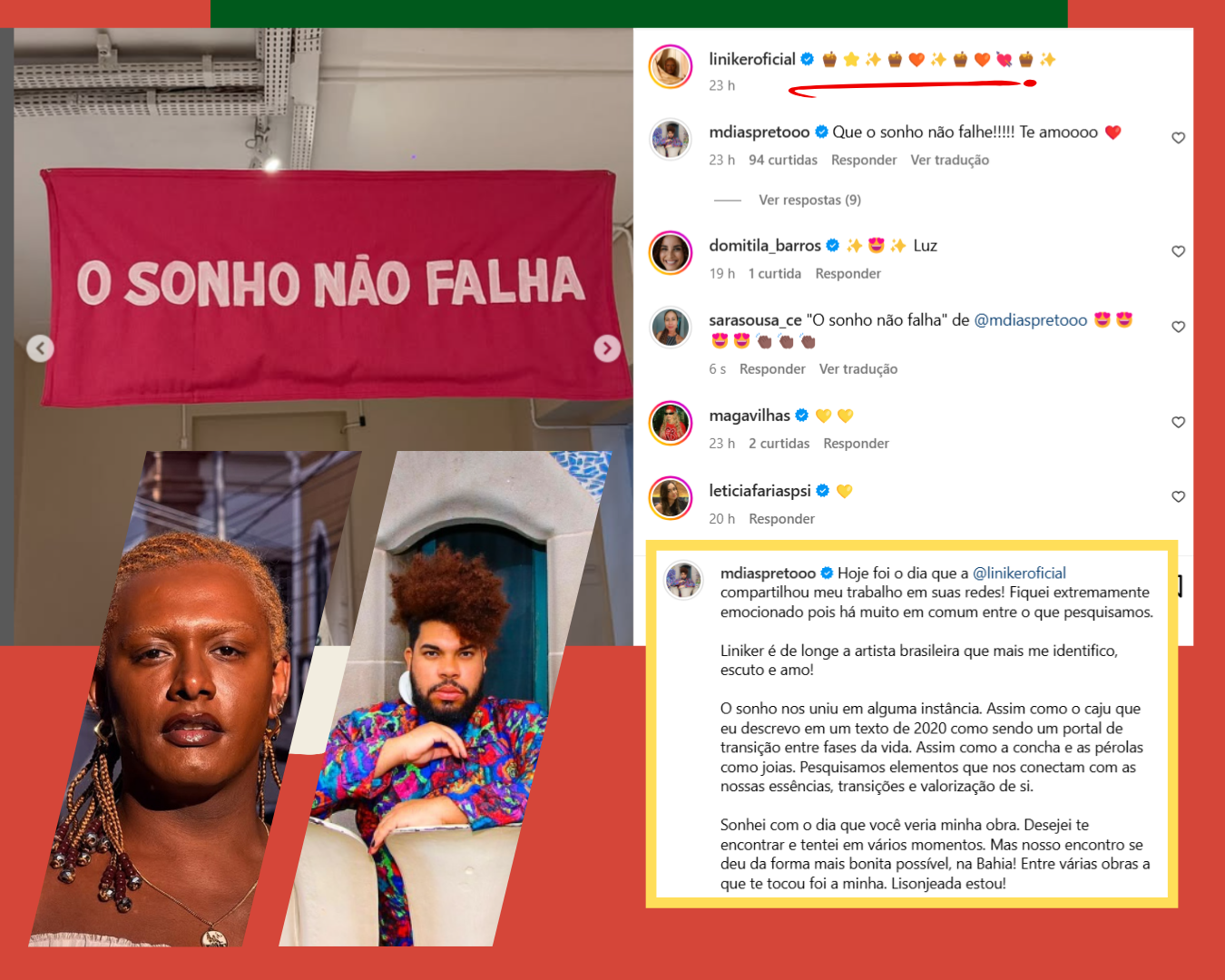 Obra do cearense M. Dias Preto é compartilhada por Liniker e emociona o autor de “O Sonho Não Falha”